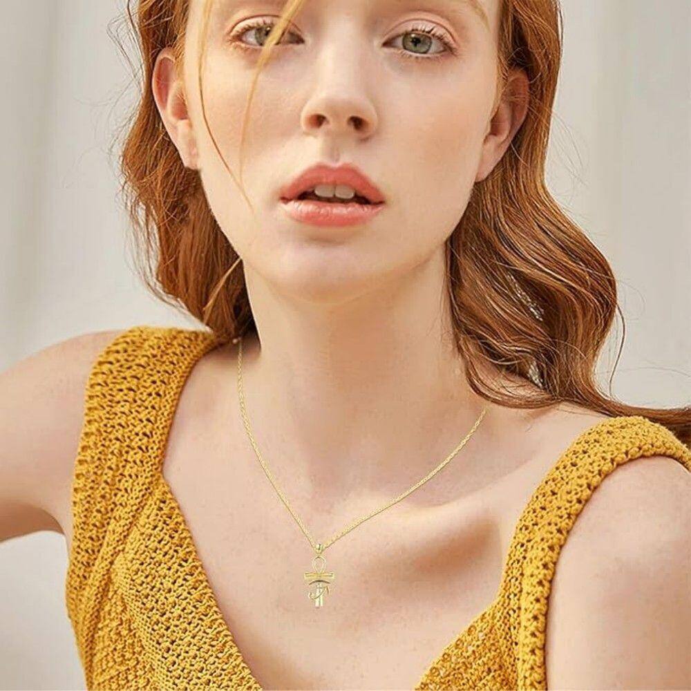 10K Gold Cubic Zirconia Eye Of Horus Pendant Necklace-3