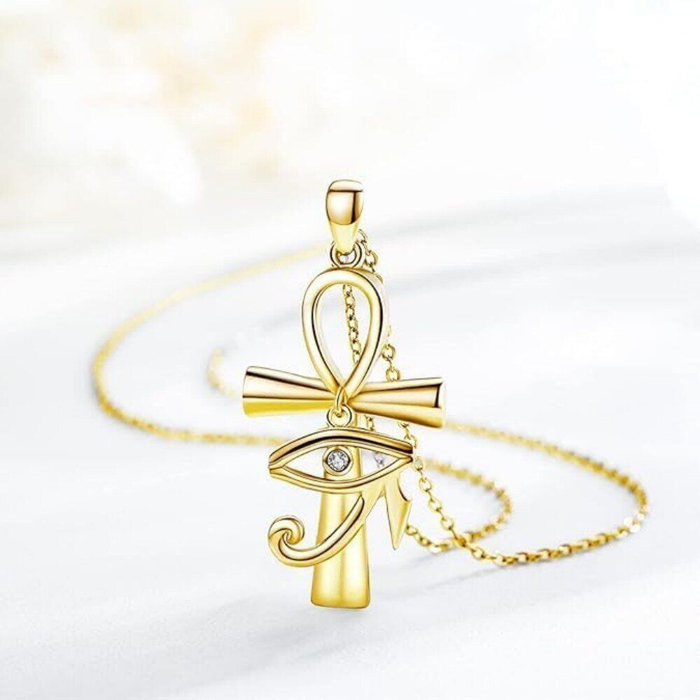 10K Gold Cubic Zirconia Eye Of Horus Pendant Necklace-4