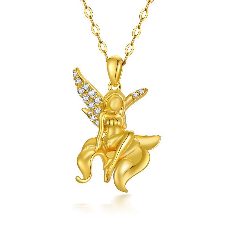 Elfos de anjo fada em ouro amarelo 18K com pingente de asa-1