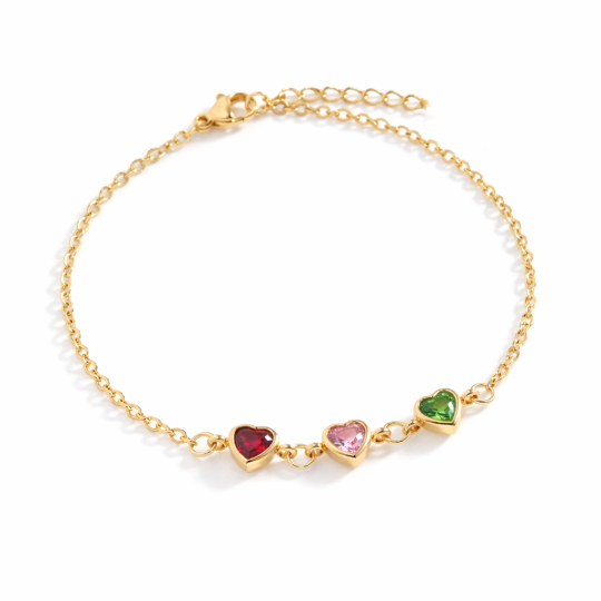 Pulseira de Ouro 10K com Pedra Birthstone Familiar