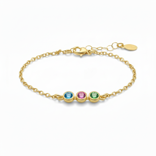 Pulseira de Amuleto com Pedra Natalícia da Família em Ouro 10K