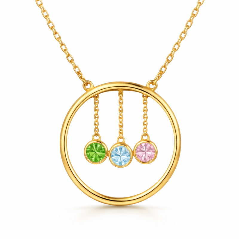 Collar de oro de 14 quilates con circonia cúbica y piedras de nacimiento familiares-1