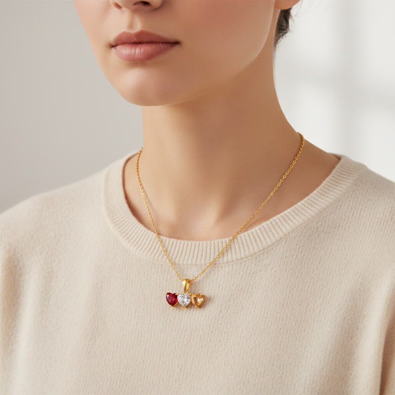 Collar de oro de 14 quilates con piedra de nacimiento familiar-2