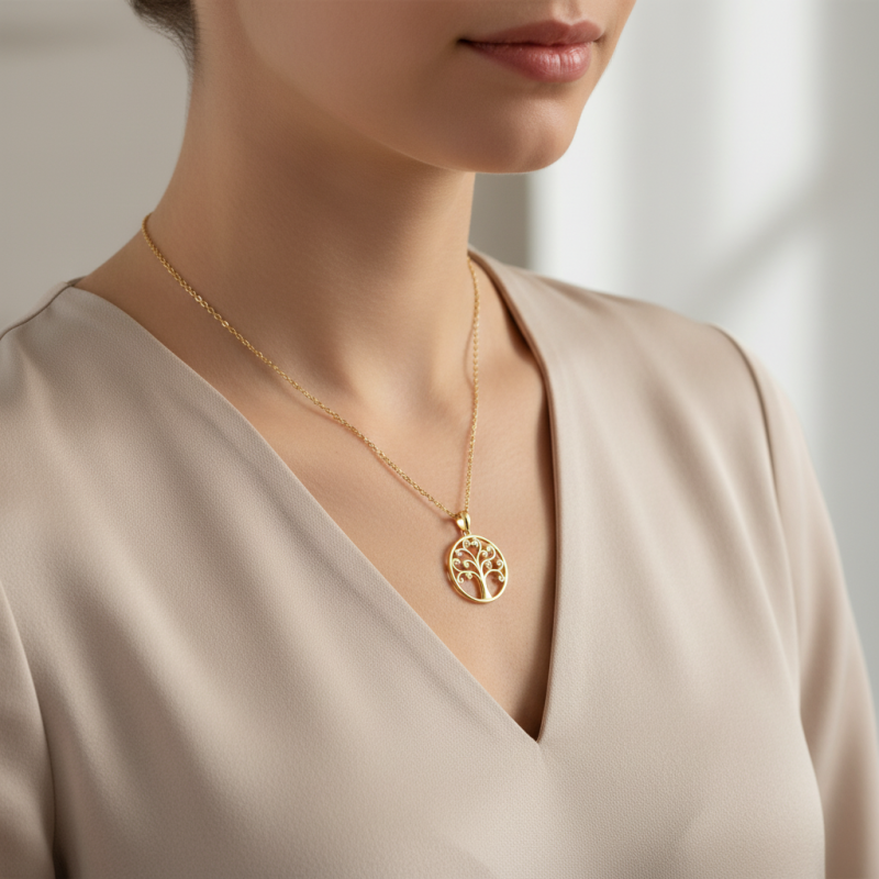 18K Gold Family Tree of Life Necklace-3