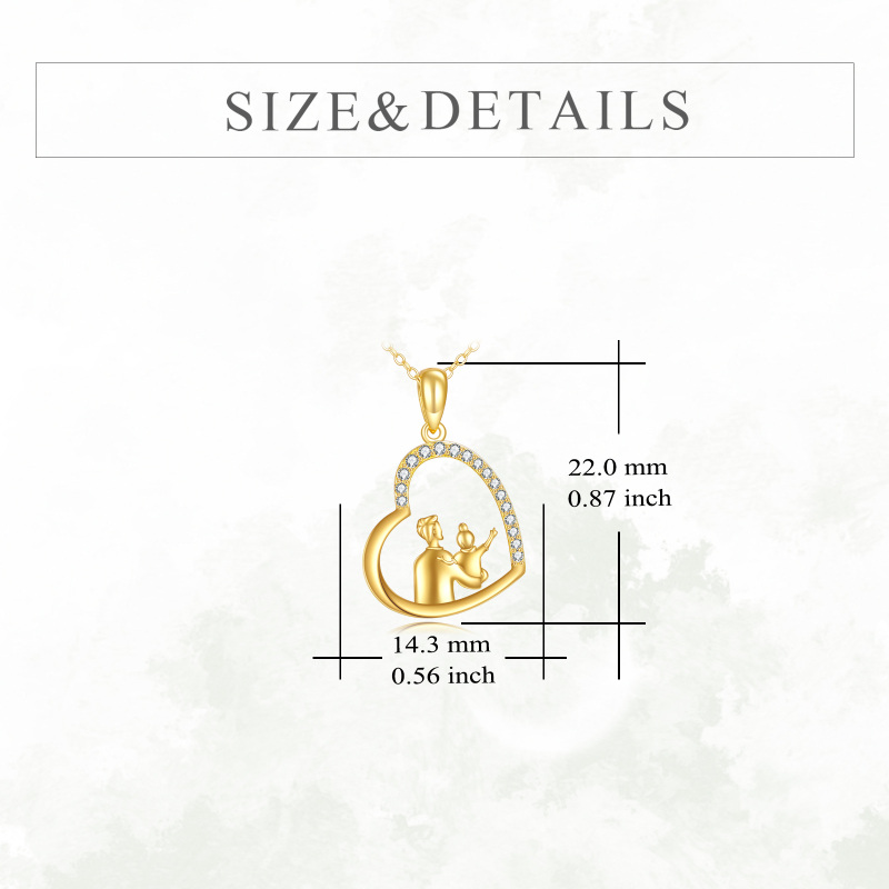 14K Gold Cubic Zirconia Father & Daughter & Heart Pendant Necklace-5