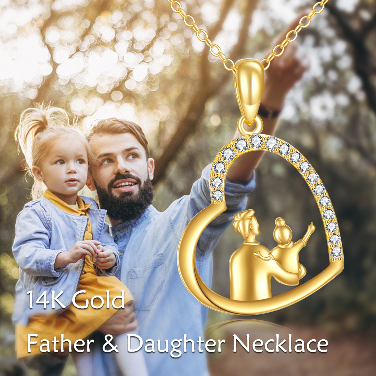 Collana con ciondolo a forma di cuore con zirconi cubici in oro 14K e scritta 