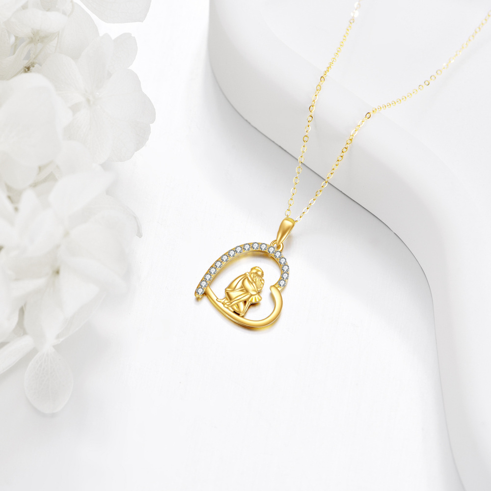 10K Gold Cubic Zirconia Father & Daughter Heart Pendant Necklace-4