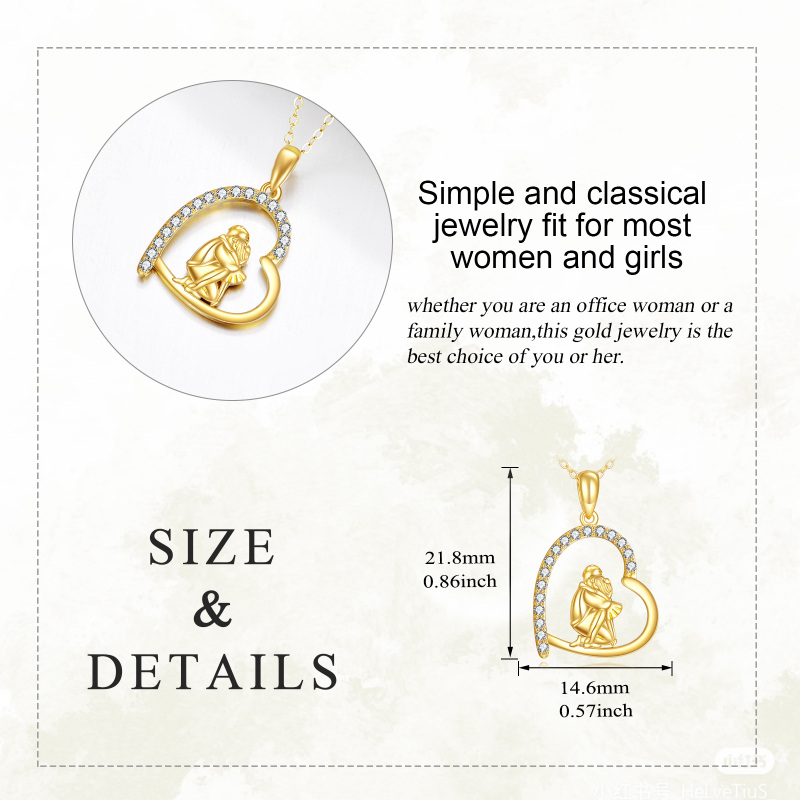 14K Gold Cubic Zirconia Father & Daughter Heart Pendant Necklace-5