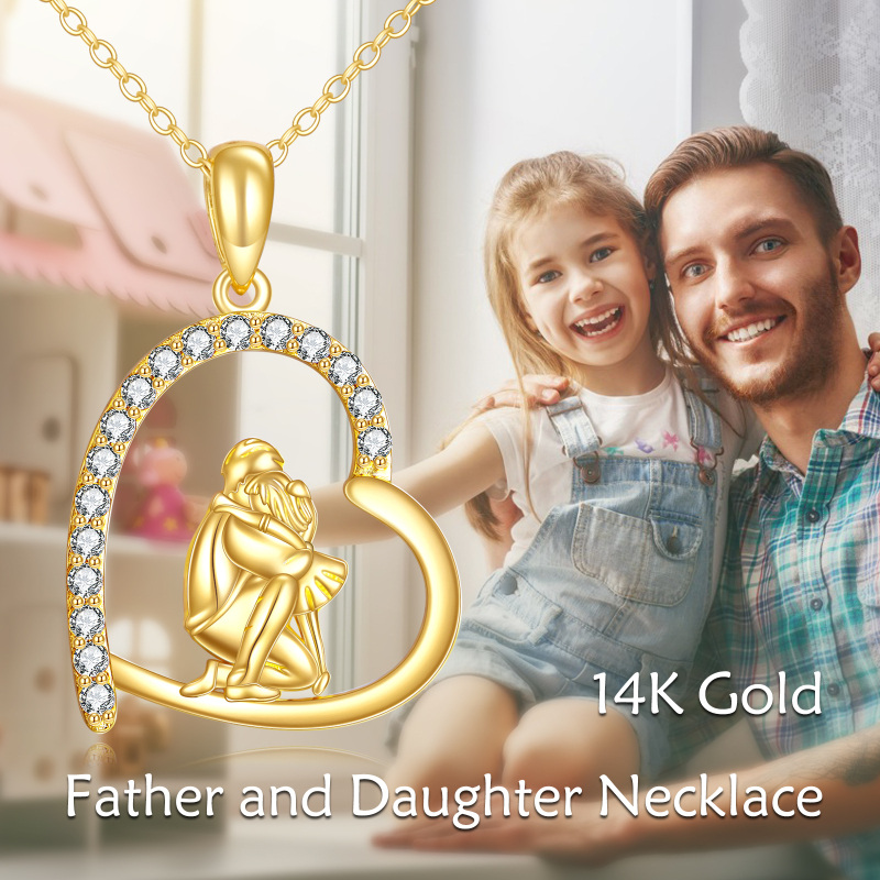 14K Gold Cubic Zirconia Father & Daughter Heart Pendant Necklace-6