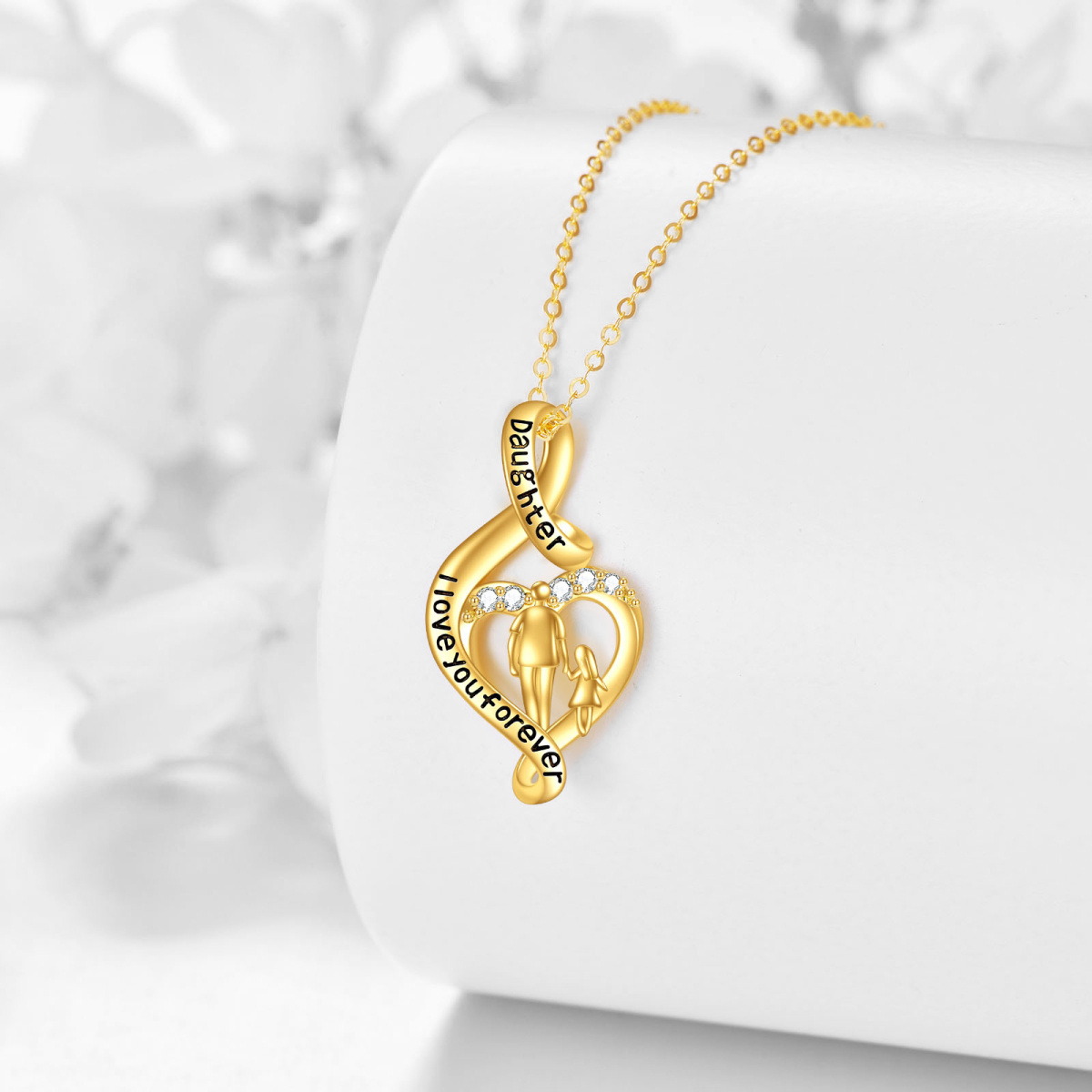 Collar con colgante de padre e hija en oro de 14 quilates con circonita cúbica y palabra grabada.-3