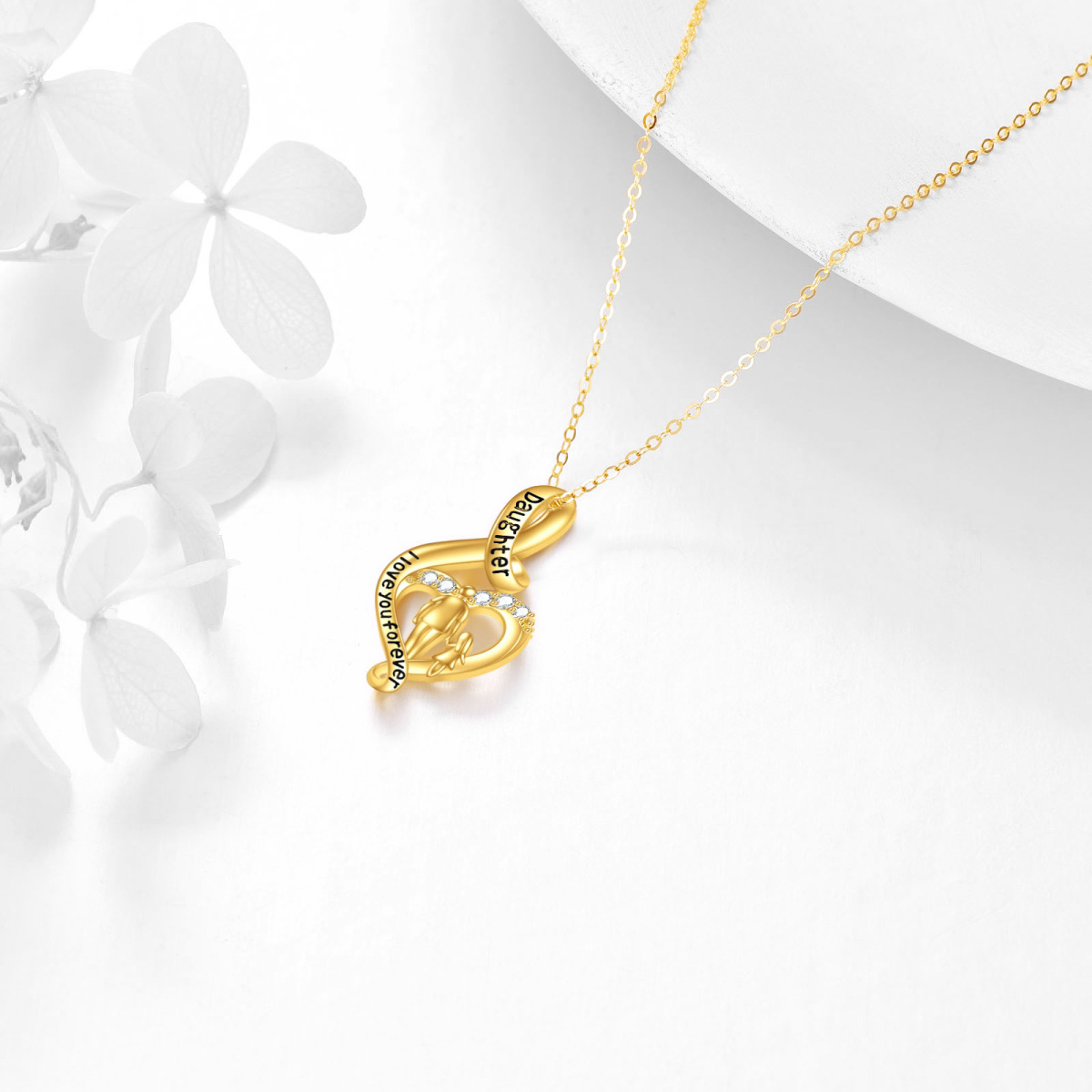 Collar con colgante de padre e hija en oro de 14 quilates con circonita cúbica y palabra grabada.-4