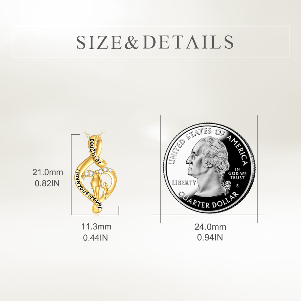 10K Gold Cubic Zirconia Father & Daughter Pendant Necklace with Engraved Word-5