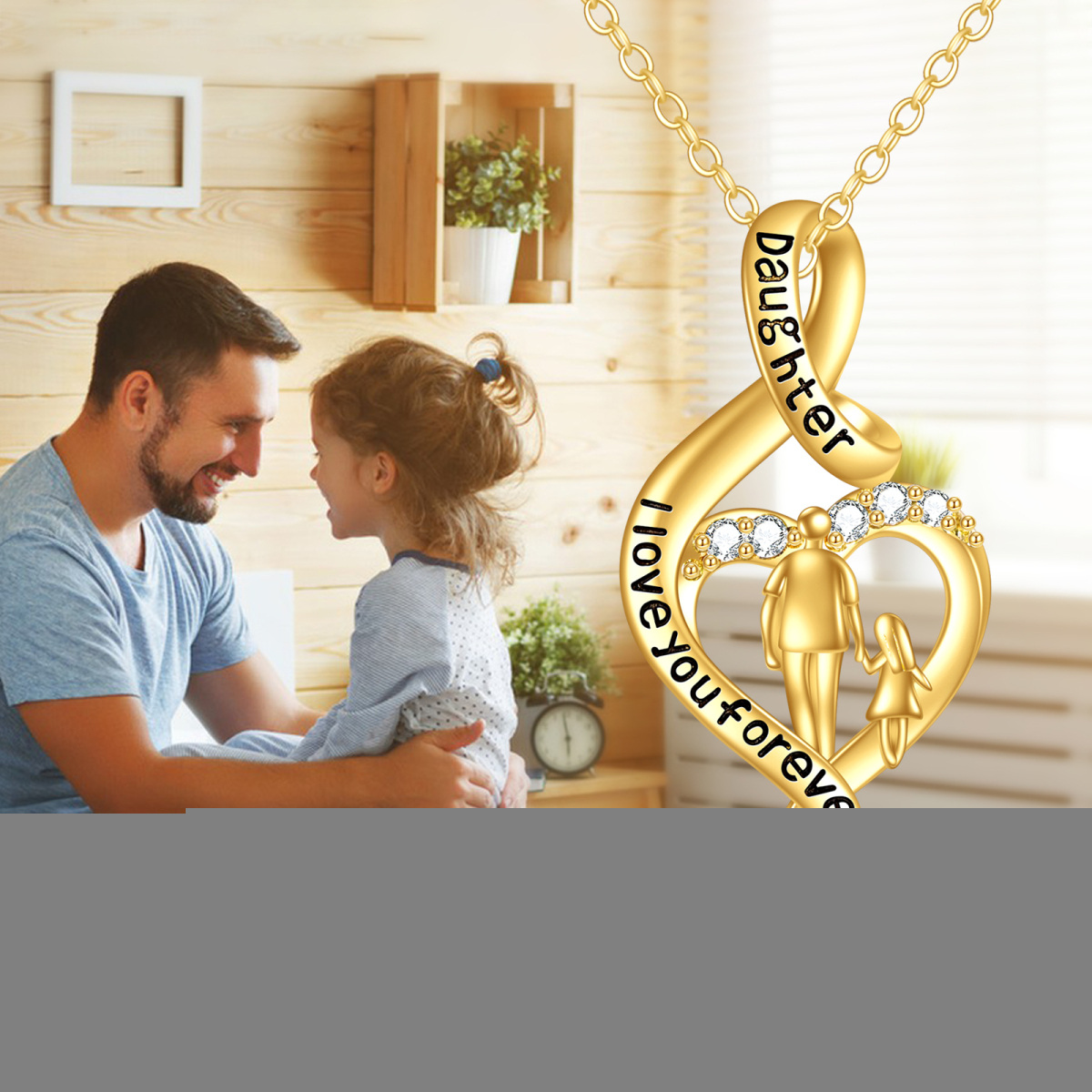 Collar con colgante de padre e hija en oro de 14 quilates con circonita cúbica y palabra grabada.-6