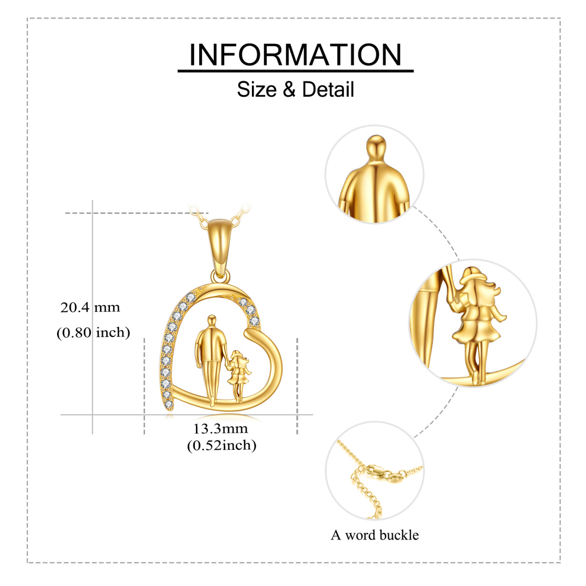 10K Gold Cubic Zirconia Father Holding Daughter Heart Pendant Necklace-6