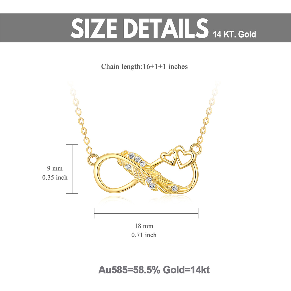 10K Gold Cubic Zirconia Feather & Infinity Symbol Pendant Necklace-5