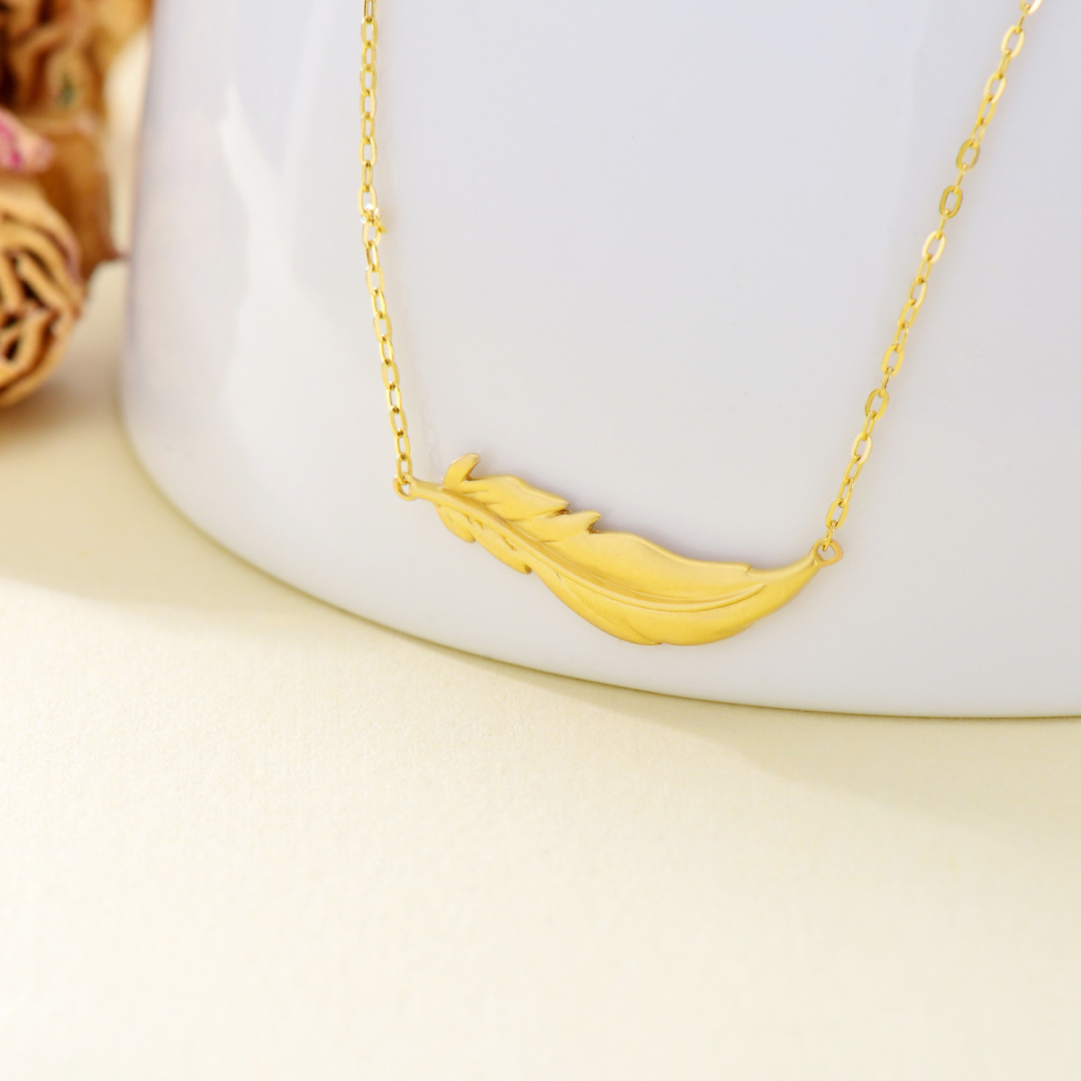 Collier pendentif plume en or 14K-3