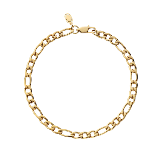 Sterling Silver with Yellow Gold Plated Figaro Link Bracelet for Men 5mm