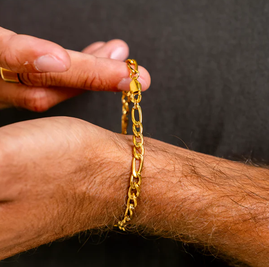 Pulsera de eslabones Figaro de plata de ley con baño de oro amarillo para hombre de 5 mm-2