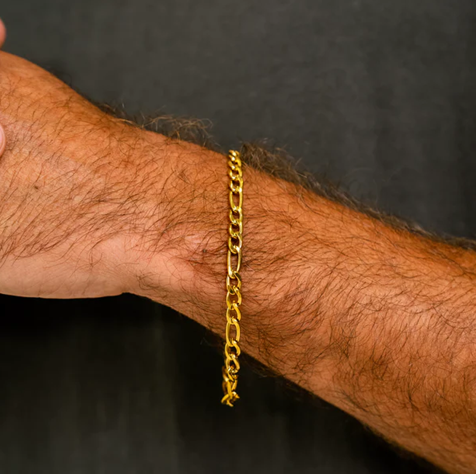 Pulsera de eslabones Figaro de plata de ley con baño de oro amarillo para hombre de 5 mm-3