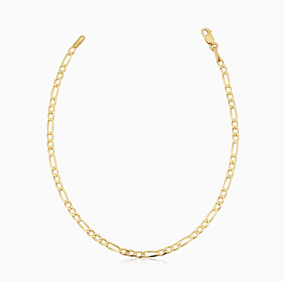 Cadena para tobillo pequeña Figaro de oro de 14 quilates de 2,5 mm-1