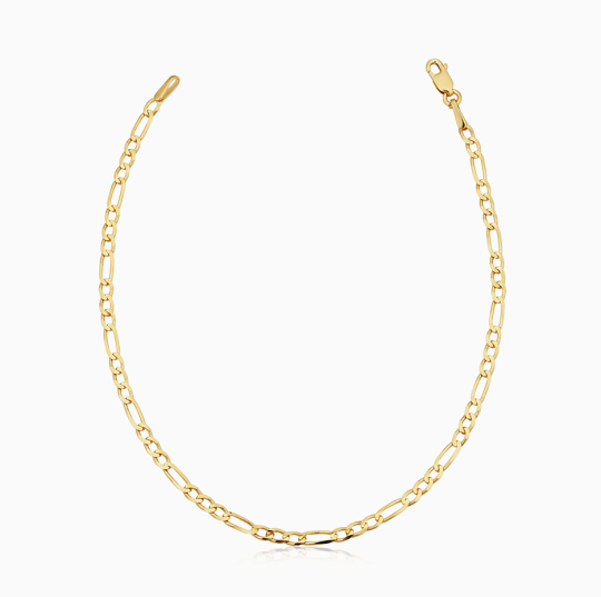 Cadena para tobillo pequeña Figaro de oro de 14 quilates de 2,5 mm