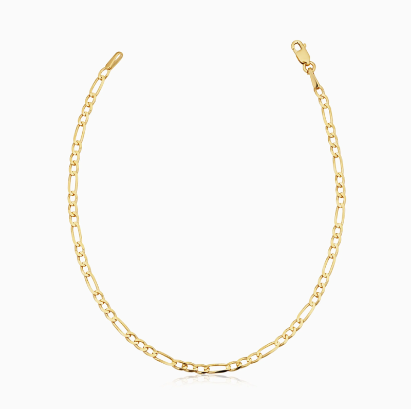 10K Gold Figaro Petite Anklet Chain 2.5mm-8
