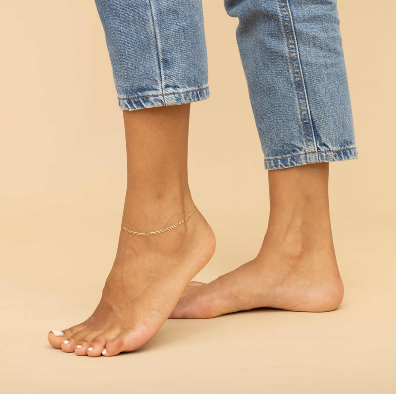 Cadena de tobillo Figaro Petite de oro de 10 quilates, 2,5 mm-3