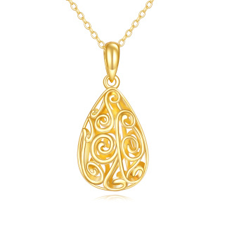 14K Gold Filigree Drop Shape Pendant Necklace-9