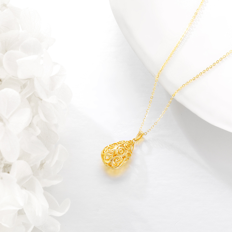 10K Gold Filigree Drop Shape Pendant Necklace-3