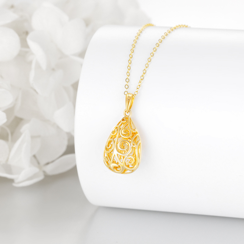 10K Gold Filigree Drop Shape Pendant Necklace-4