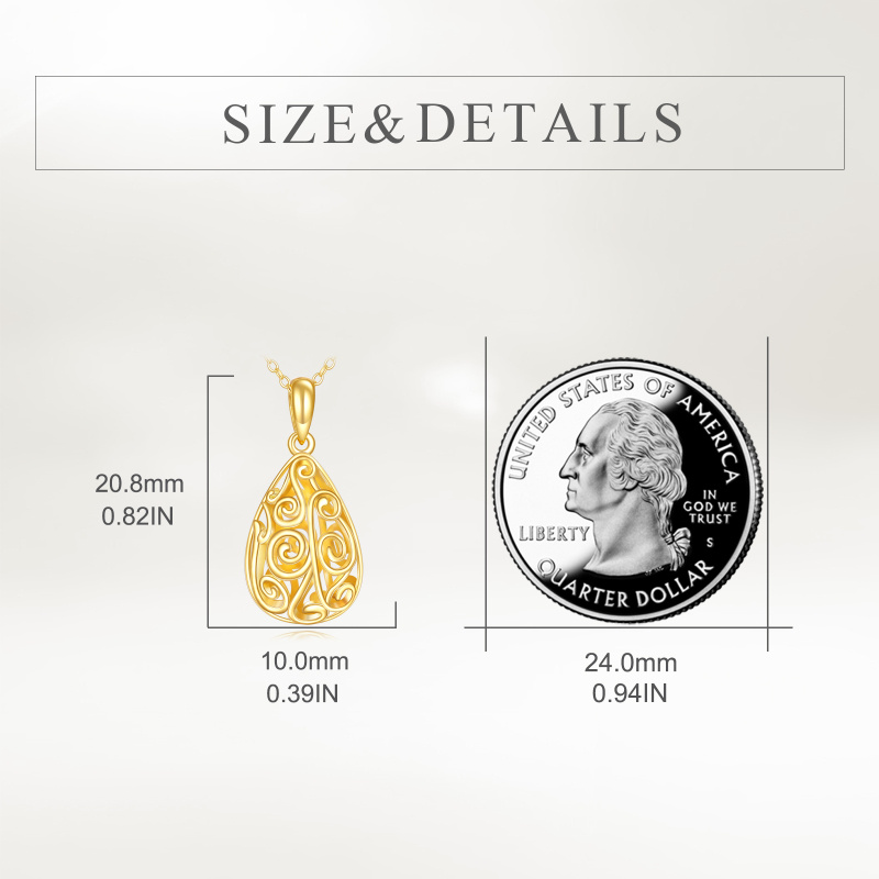 10K Gold Filigree Drop Shape Pendant Necklace-5