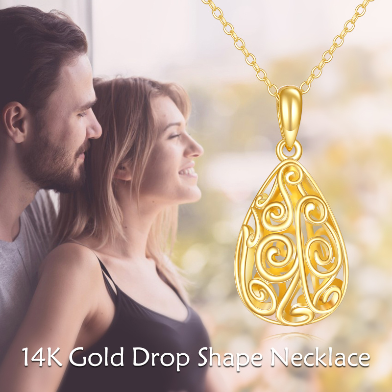 10K Gold Filigree Drop Shape Pendant Necklace-6