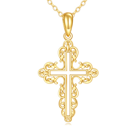 10K Gold Filigree Openwork Cross Pendant Necklace