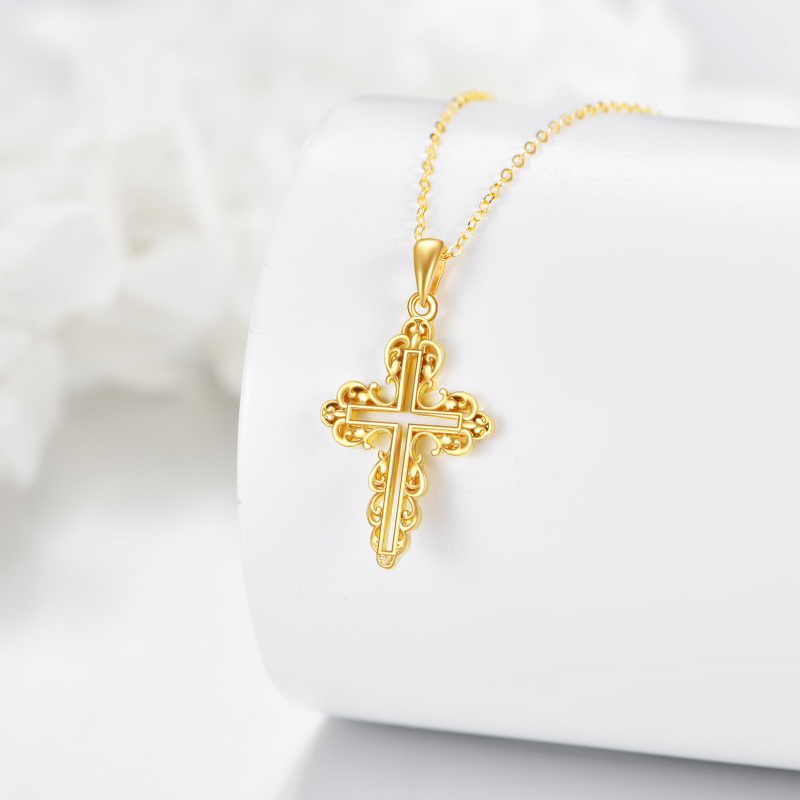 18K Gold Filigree Openwork Cross Pendant Necklace-3