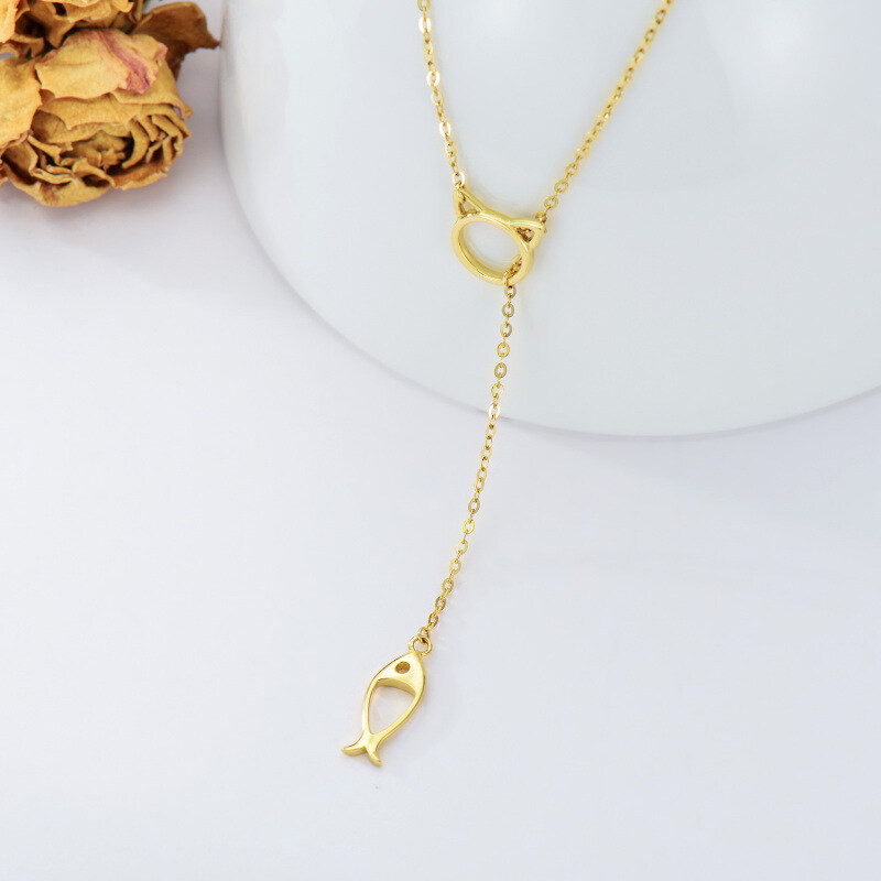 10K Gold Fish Non-adjustable Y-Necklace-3