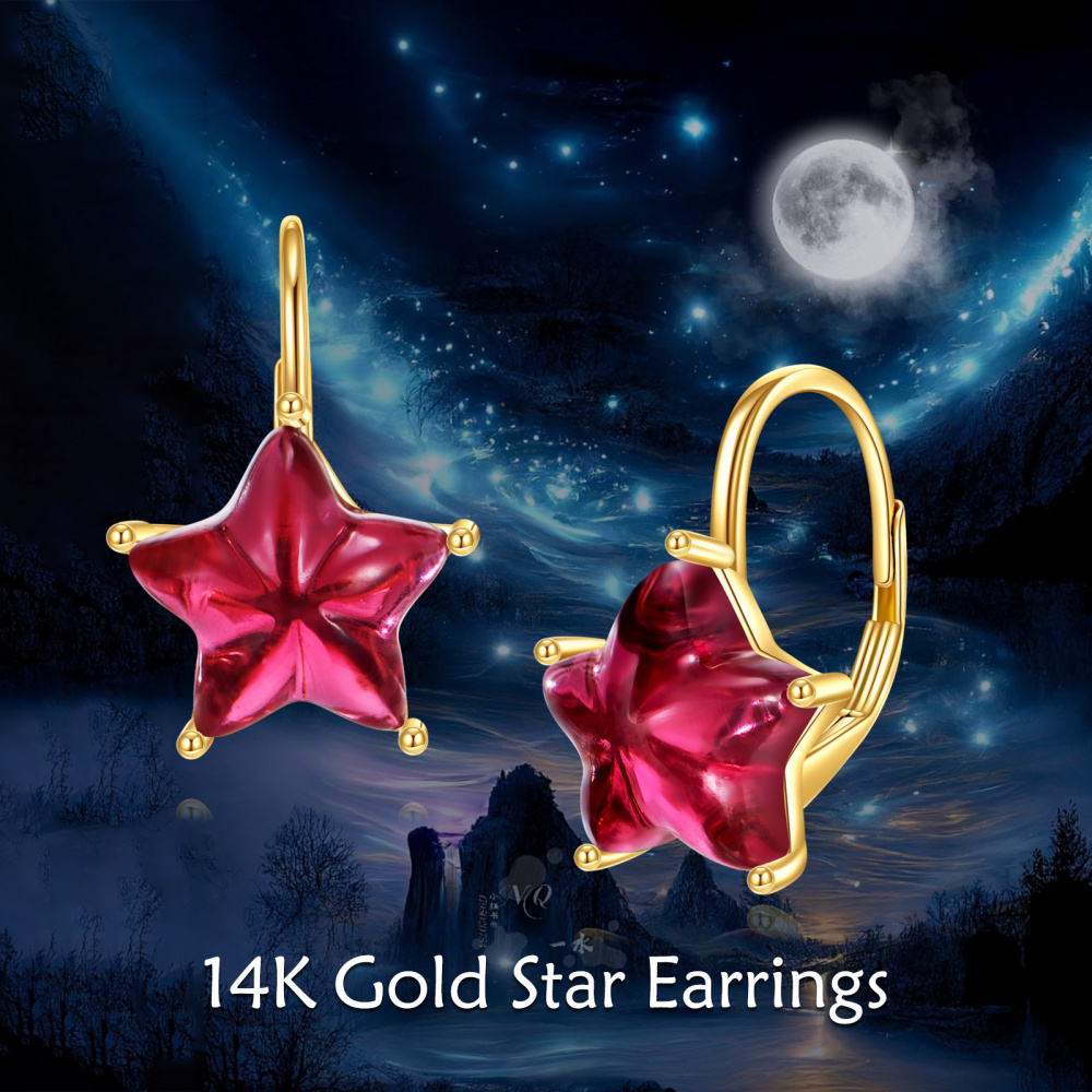 10K Gold Star Garnet Five-Pointed Lever-Back Earrings For Women Best Friends-6