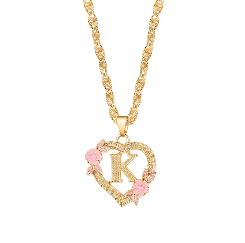 10K Gold Flower Initial Necklace-1