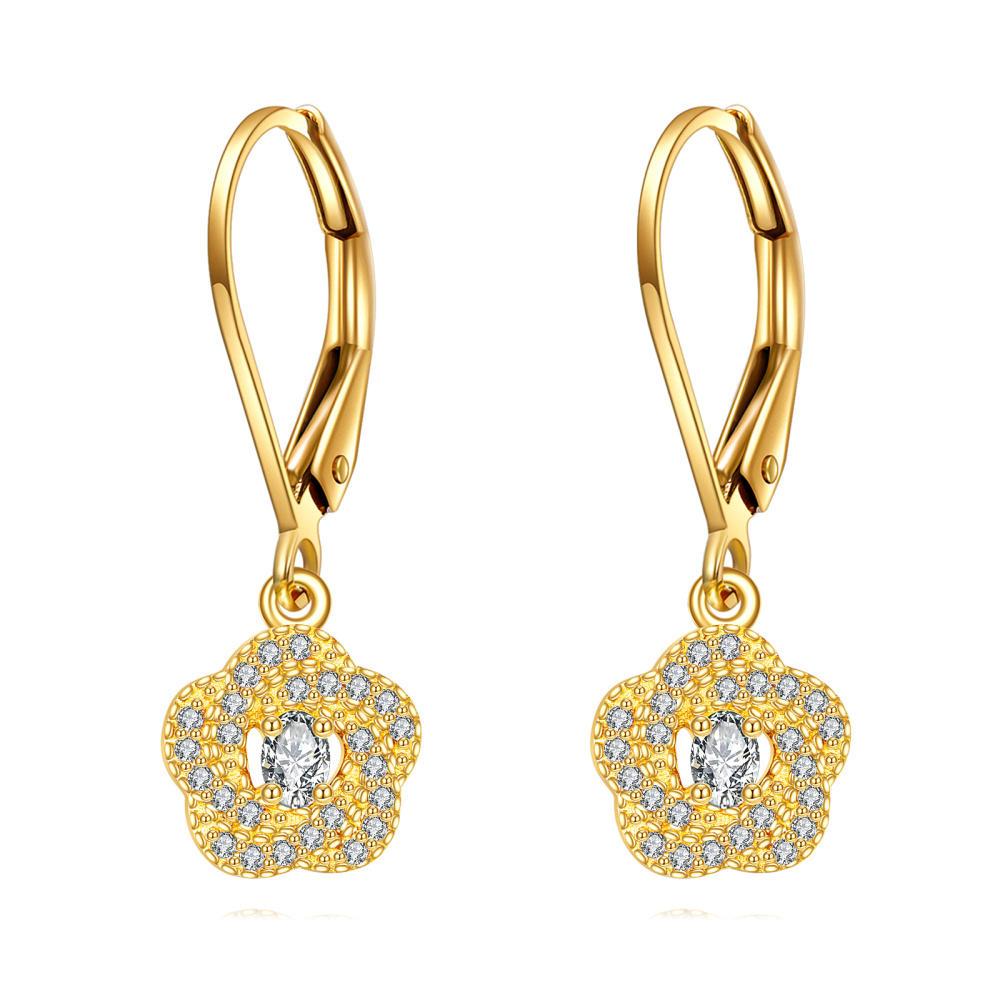 14 Karat Gold Tropfenohrringe mit Zirkonia „Blume des Lebens“-1