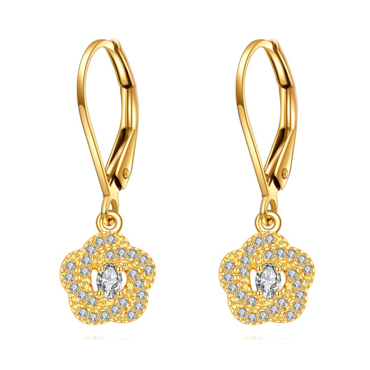 10K Gold Cubic Zirconia Flower Of Life Drop Earrings