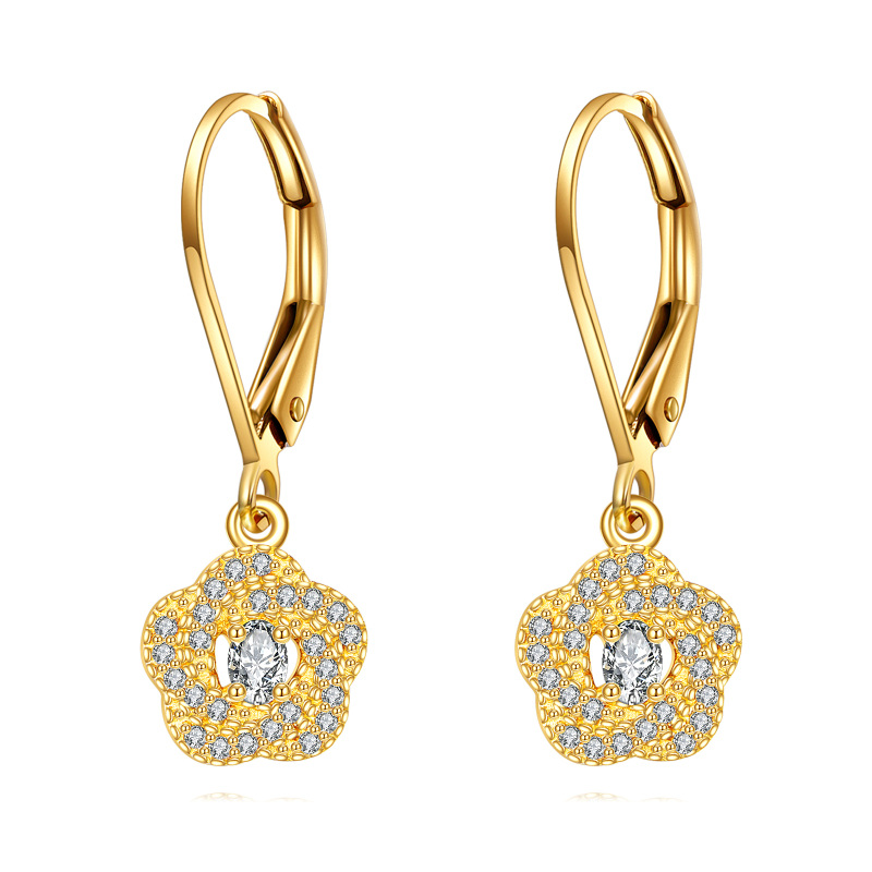 14K Gold Cubic Zirconia Flower Of Life Drop Earrings-1