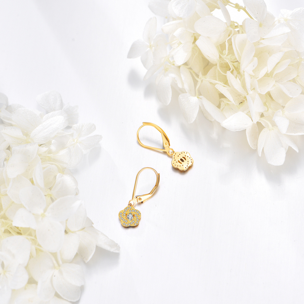 14 Karat Gold Tropfenohrringe mit Zirkonia „Blume des Lebens“-3