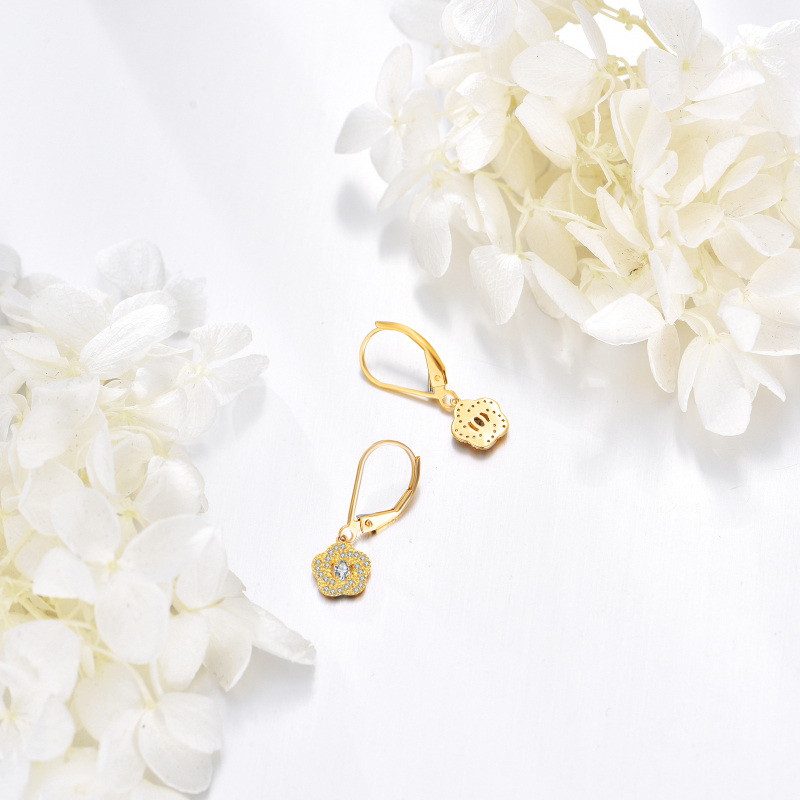 14K Gold Cubic Zirconia Flower Of Life Drop Earrings-3