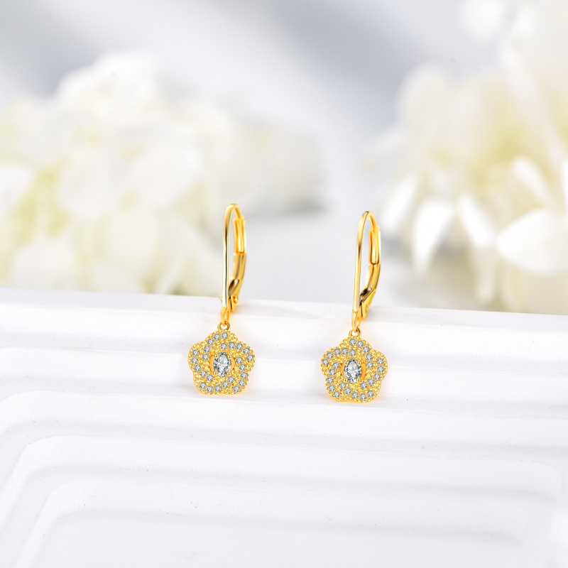 14K Gold Cubic Zirconia Flower Of Life Drop Earrings-4
