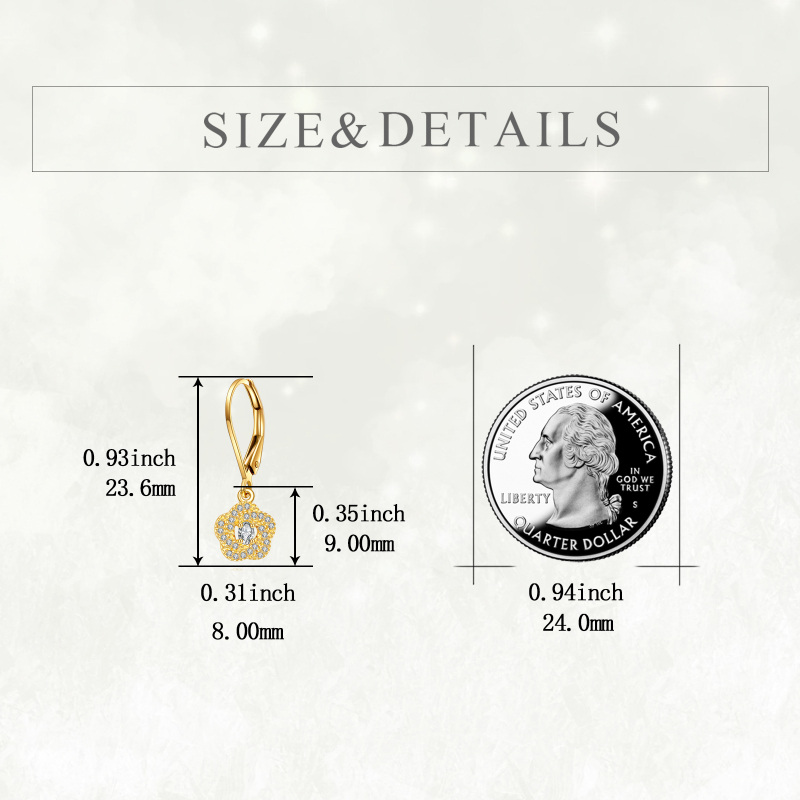 14K Gold Cubic Zirconia Flower Of Life Drop Earrings-5