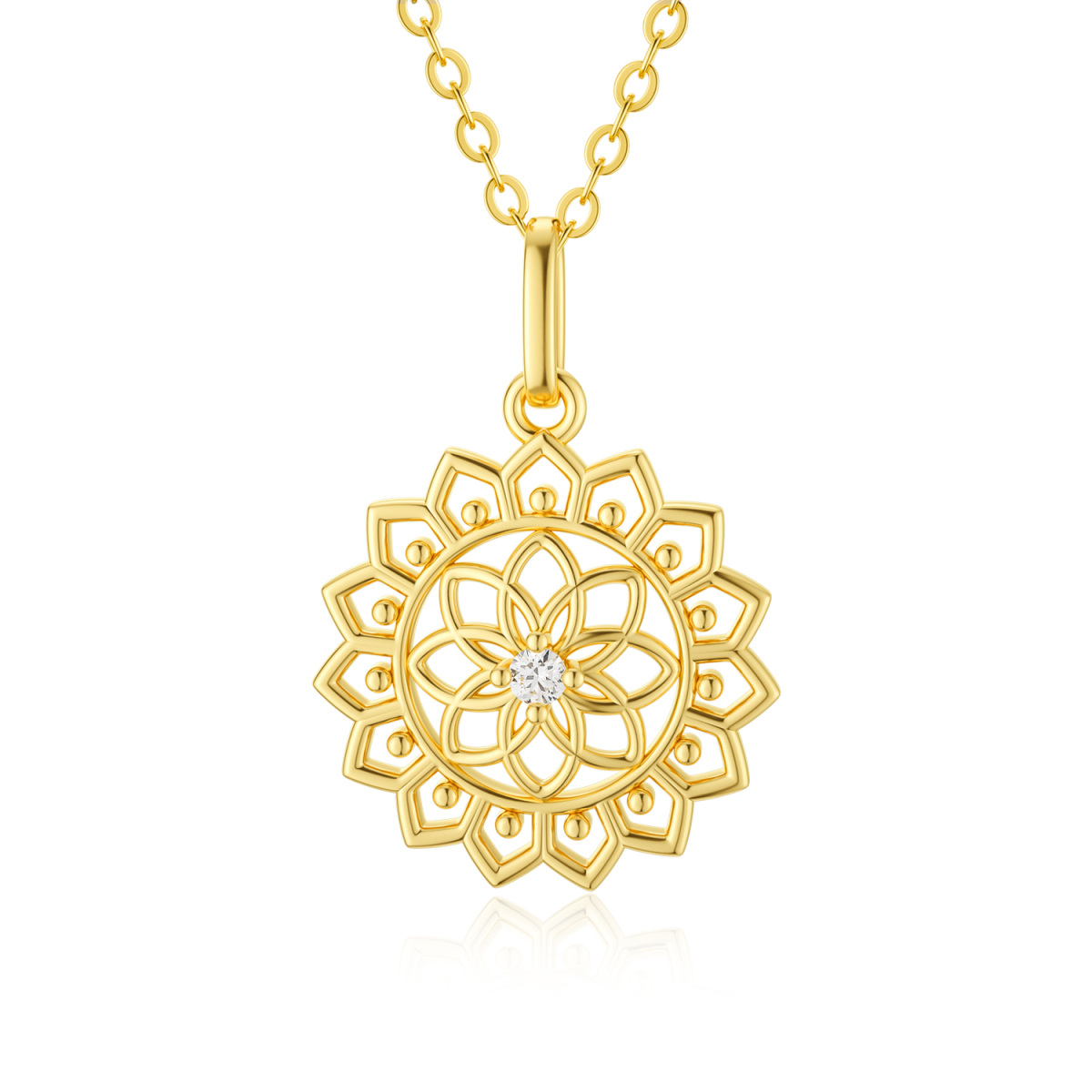 Collier pendentif fleur de vie en or 14K à zircon cubique-1