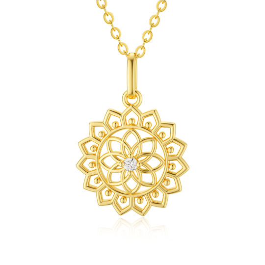 14K Gold Cubic Zirconia Flower Of Life Pendant Necklace