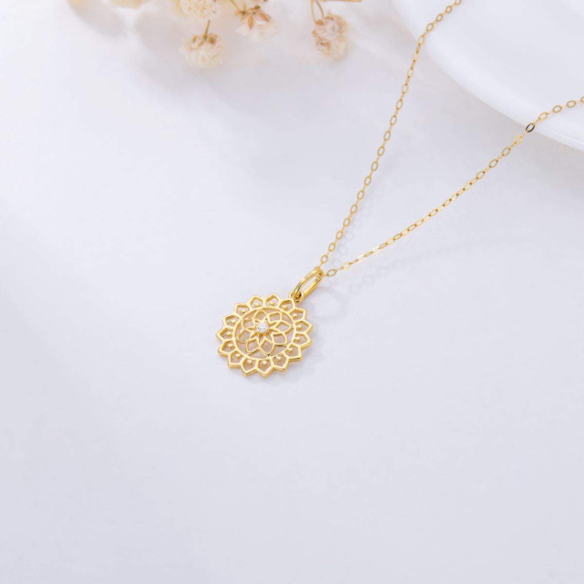 Collier pendentif fleur de vie en or 14K à zircon cubique-3