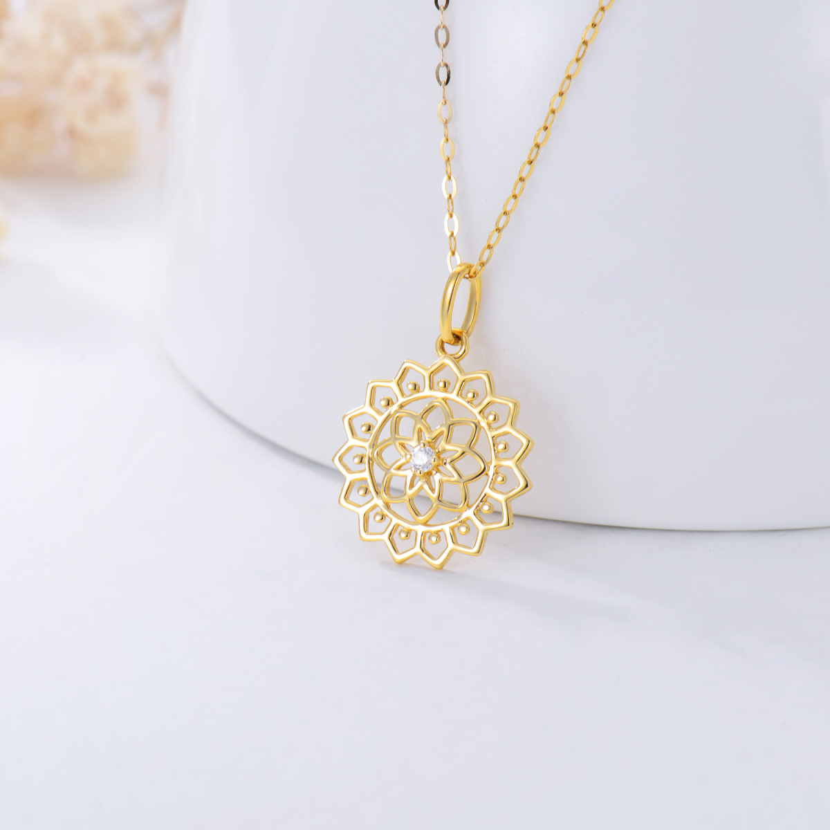 Collier pendentif fleur de vie en or 14K à zircon cubique-4