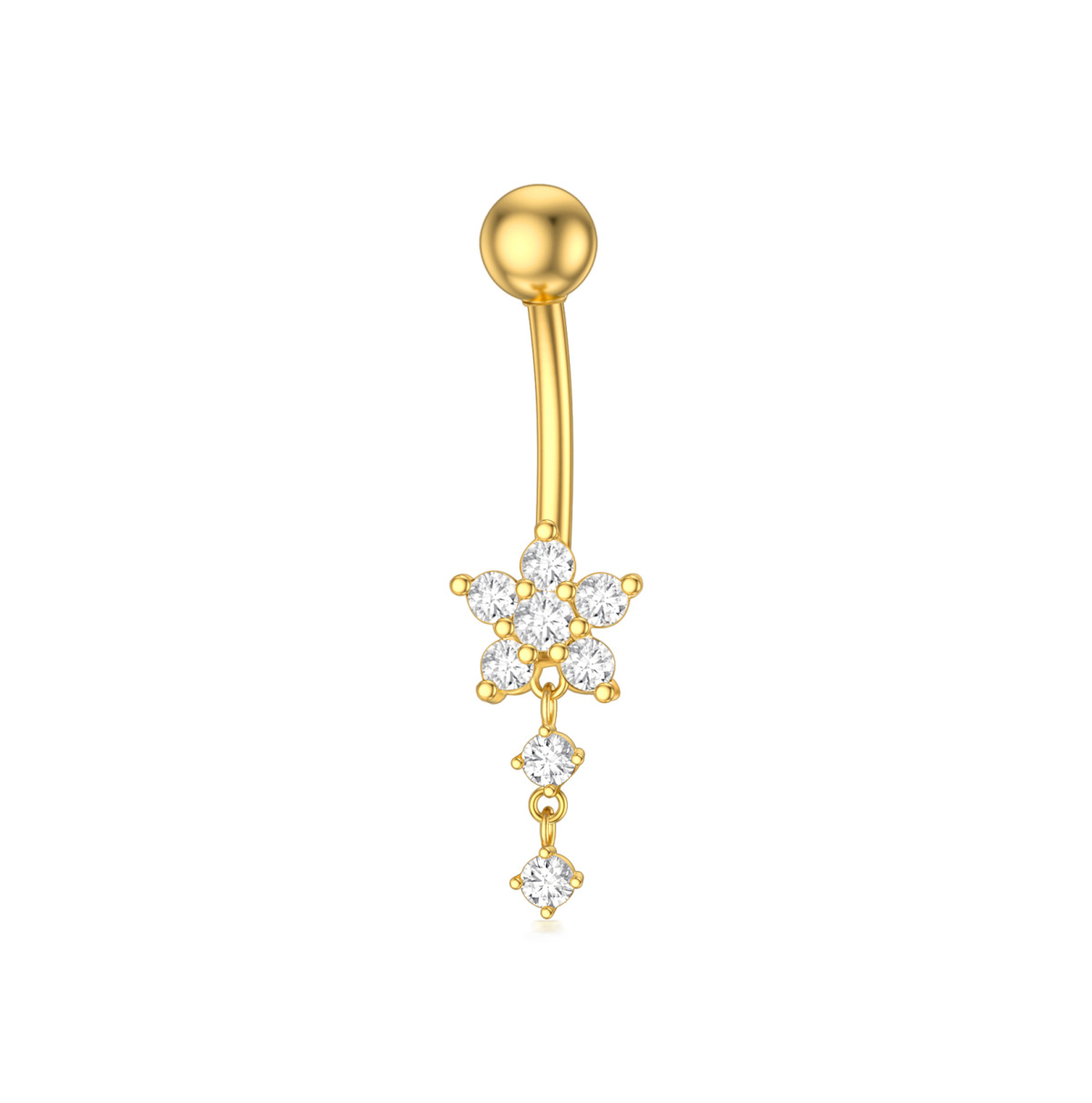 10K Gold Cubic Flower Shaped Zirconia Belly Button Ring-1