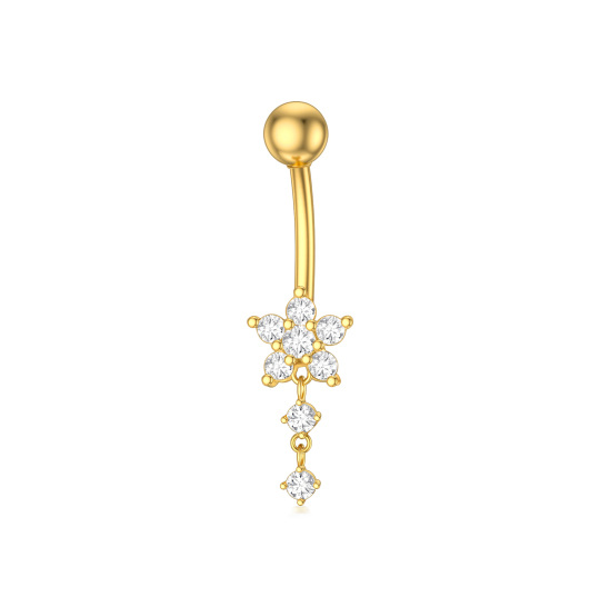 10K Gold Cubic Flower Shaped Zirconia Belly Button Ring